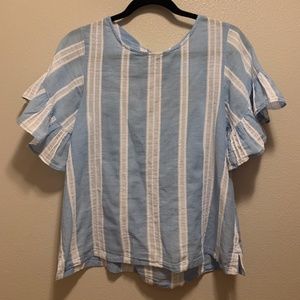 BP Nordstrom striped ruffle bow short sleeve top